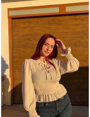 Camisa fruncida cuadros con volantes